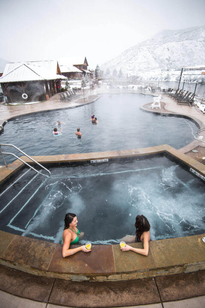 Relaxing at Iron Mountain Hot Springs in winter