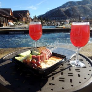 Fruit and cheese platter and sangria at Iron Mountain Hot Springs