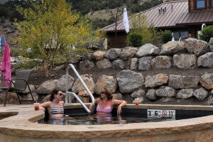 Ladies soaking at Iron Mountain Hot Springs on Opening Day in 2015