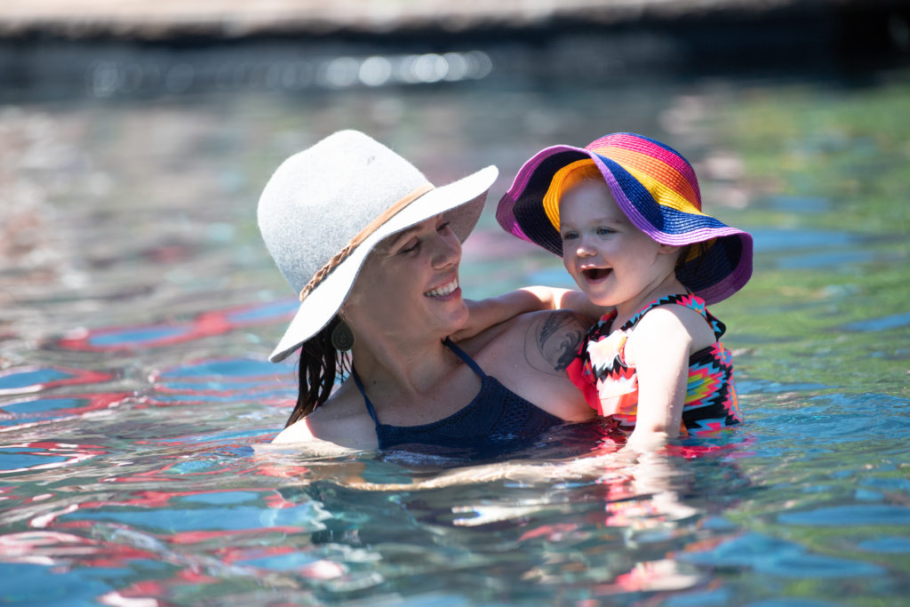 Kalli and her young daughter enjoying the day at Iron Mountain Hot Springs