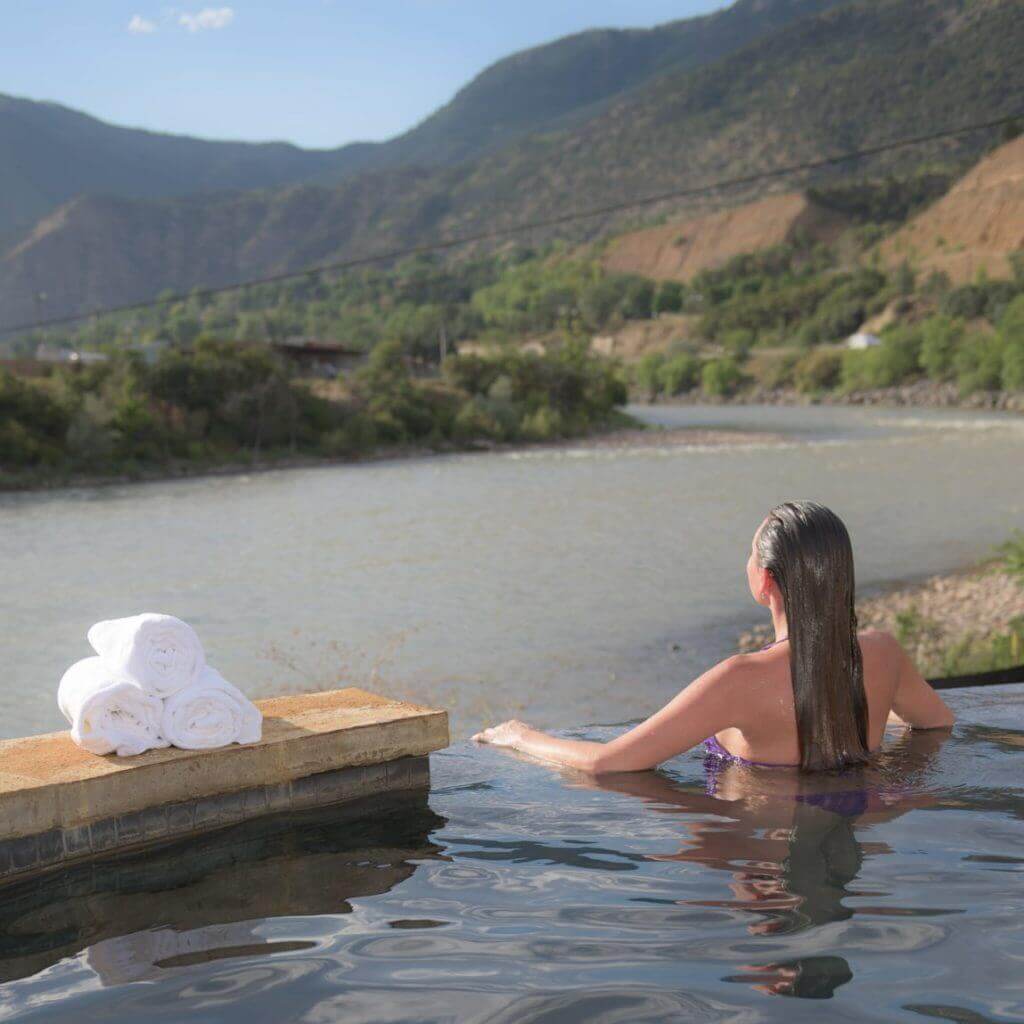 Woman relaxing at Iron Mountain Hot Springs